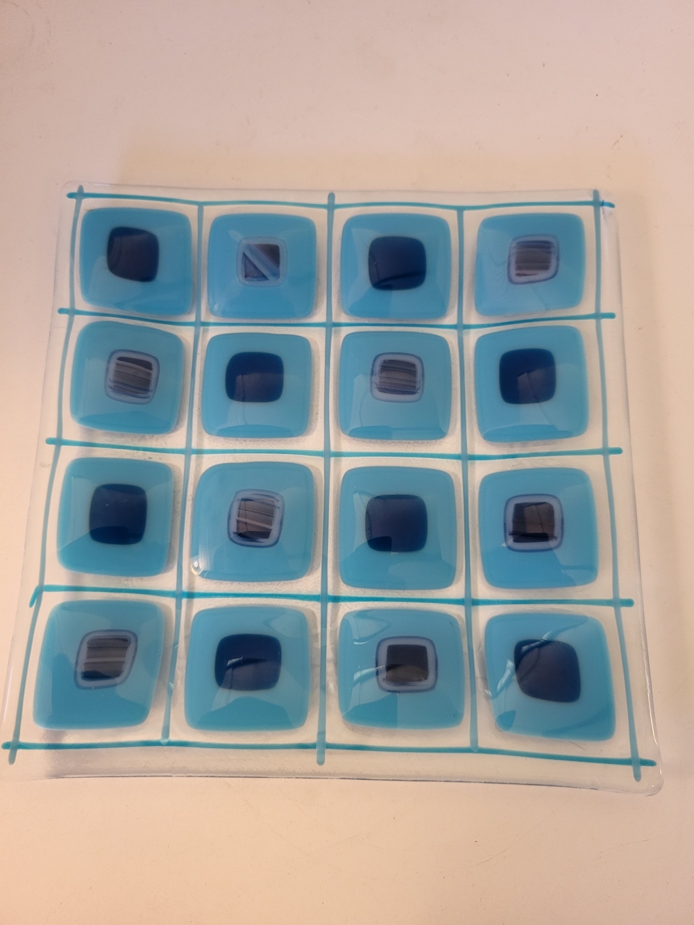 Blue Fused Glass Trinket Tray 5.75"